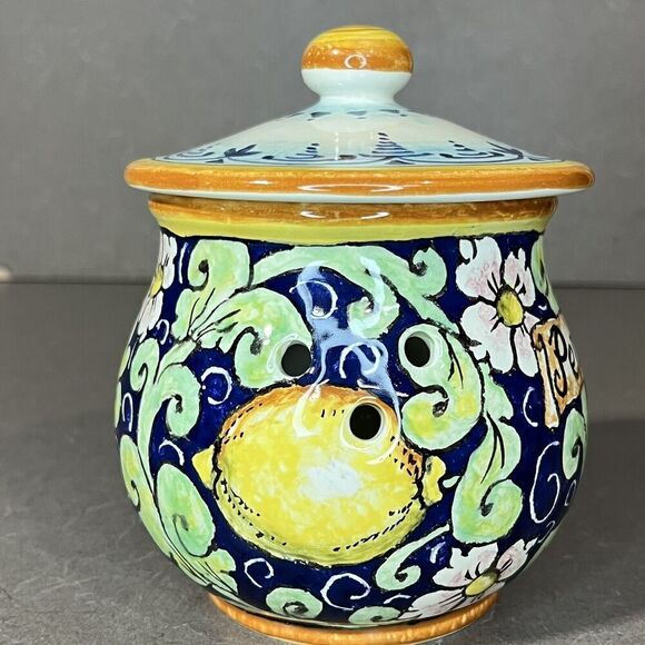 CERAMICHE D’ARTE PARRINI Ceramic Peperoncino Hot Pepper Jar W/ Lid Lemon Tuscany - Picture 5 of 12